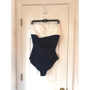 JETS AUSTRALIA One Piece Swimsuit Strapless Black Cream Cutout Size 12